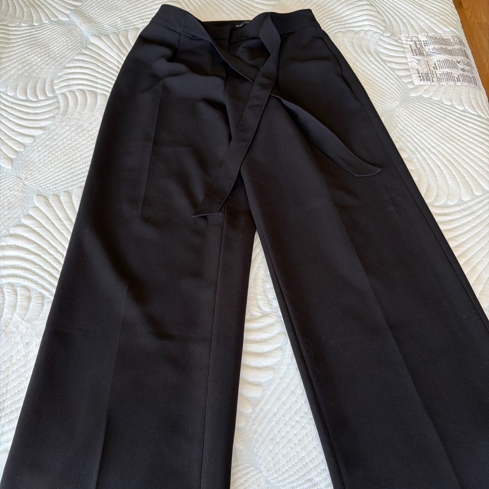 White House Black Market WHBM The Wide Leg Black Tie Waist Stretch Pants Size 6 - Picture 2 of 10